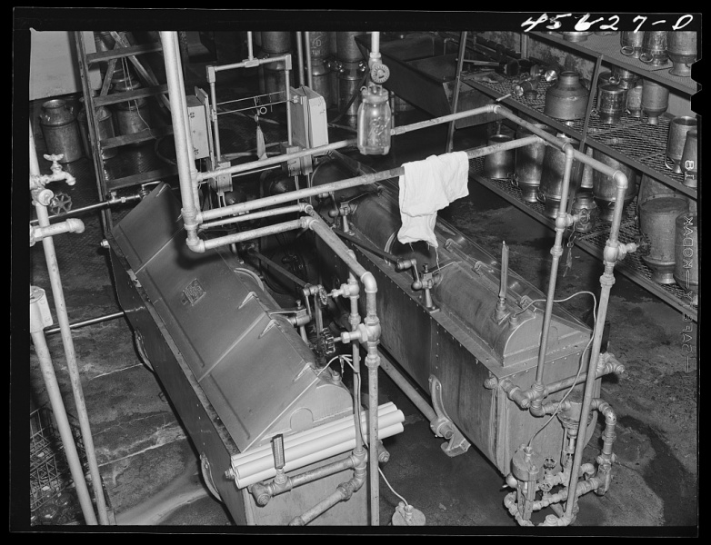 1941-The-pasteurizing-unit-at-the-Burlington-cooperative-milk-bottling-plant.-Burlington-Vermont